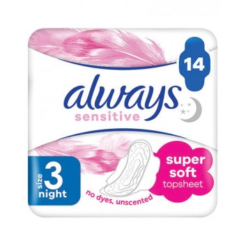 Always Sensitive Night 3 Podpaski ze skrzydełkami, 14 sztuk - obrazek 1 - Apteka internetowa Melissa